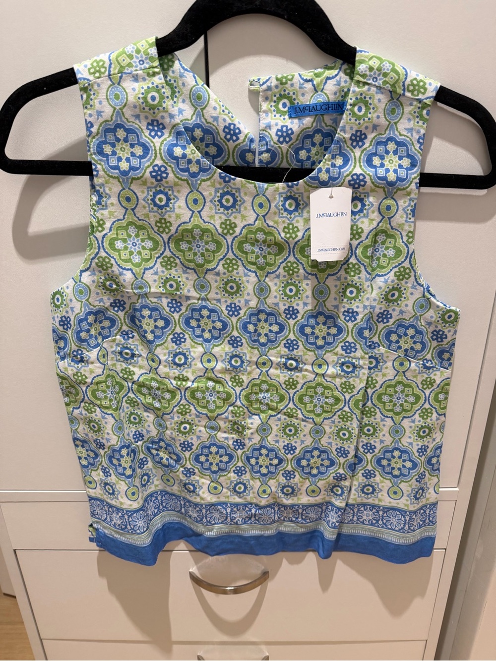 J McLaughlin Sleeveless Printed Shell – Blue & Green
